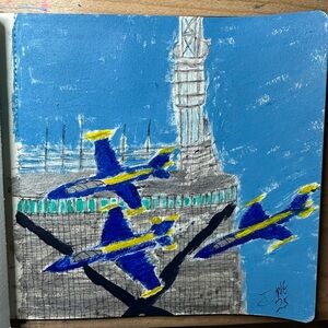 Dynamic Blue and Yellow Aerobatic Planes Illustration